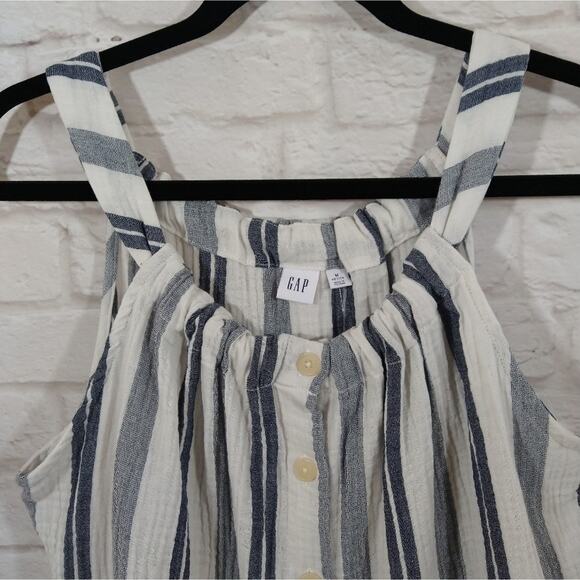 L Gap White Blue Striped Muslin Gauze Button Down Tank Top Shirt NWT Size MP - Picture 3 of 7